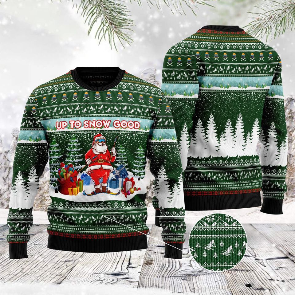 Santa Clause Skiing unisex womens & mens, Ugly Christmas Sweater