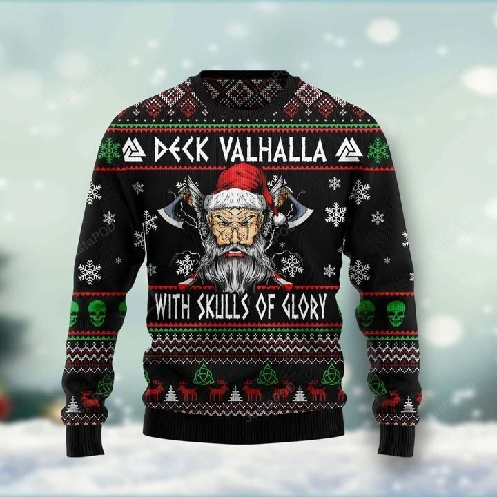 Santa Clause Viking Deck Valhalla With Skulls Of Glory Ugly Christmas Sweater Adult 3D Funny Matching for family