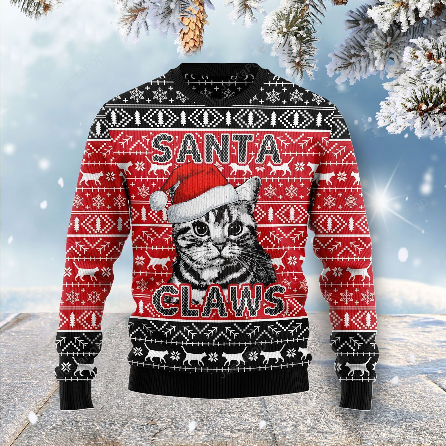 Santa Claws Cat Ugly Christmas Sweater Adult 3D Funny Matching for family