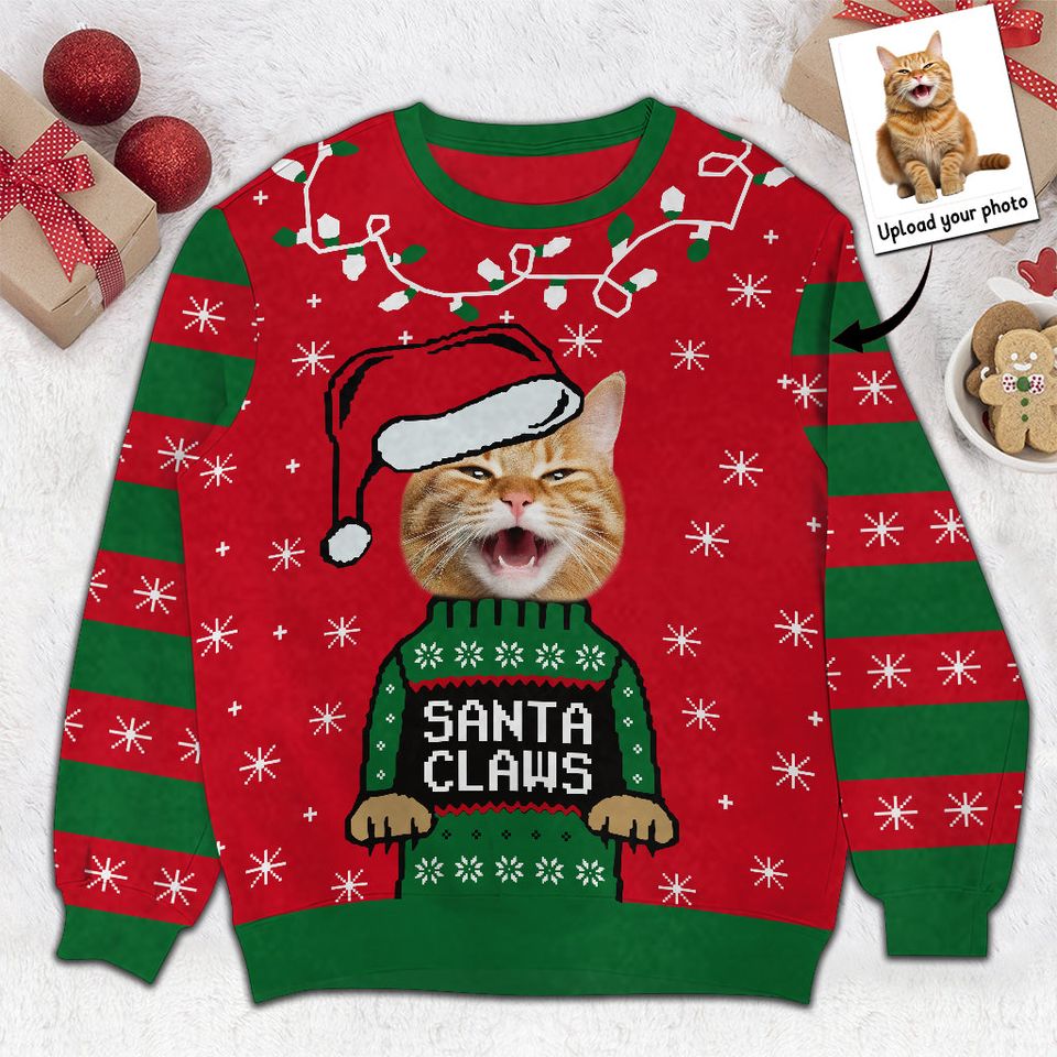Santa Claws Christmas Personalized Cat Ugly Sweater