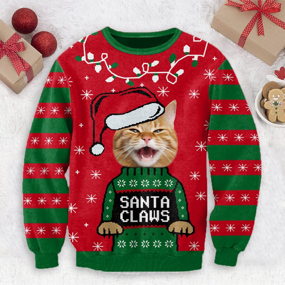 Santa Claws Christmas Personalized Cat Ugly Sweater - Image 2