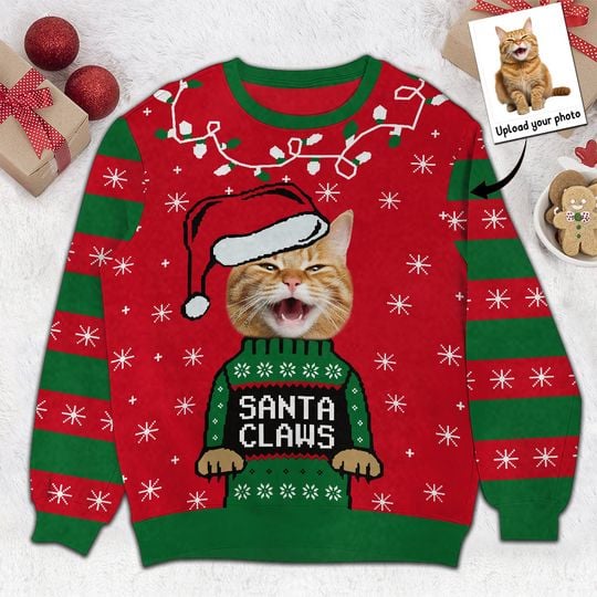 Santa Claws Christmas Personalized Cat Ugly Sweater - Image 4