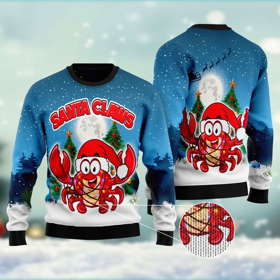 Santa Claws Crabs Ugly Christmas Sweater, Ugly Christmas Sweater