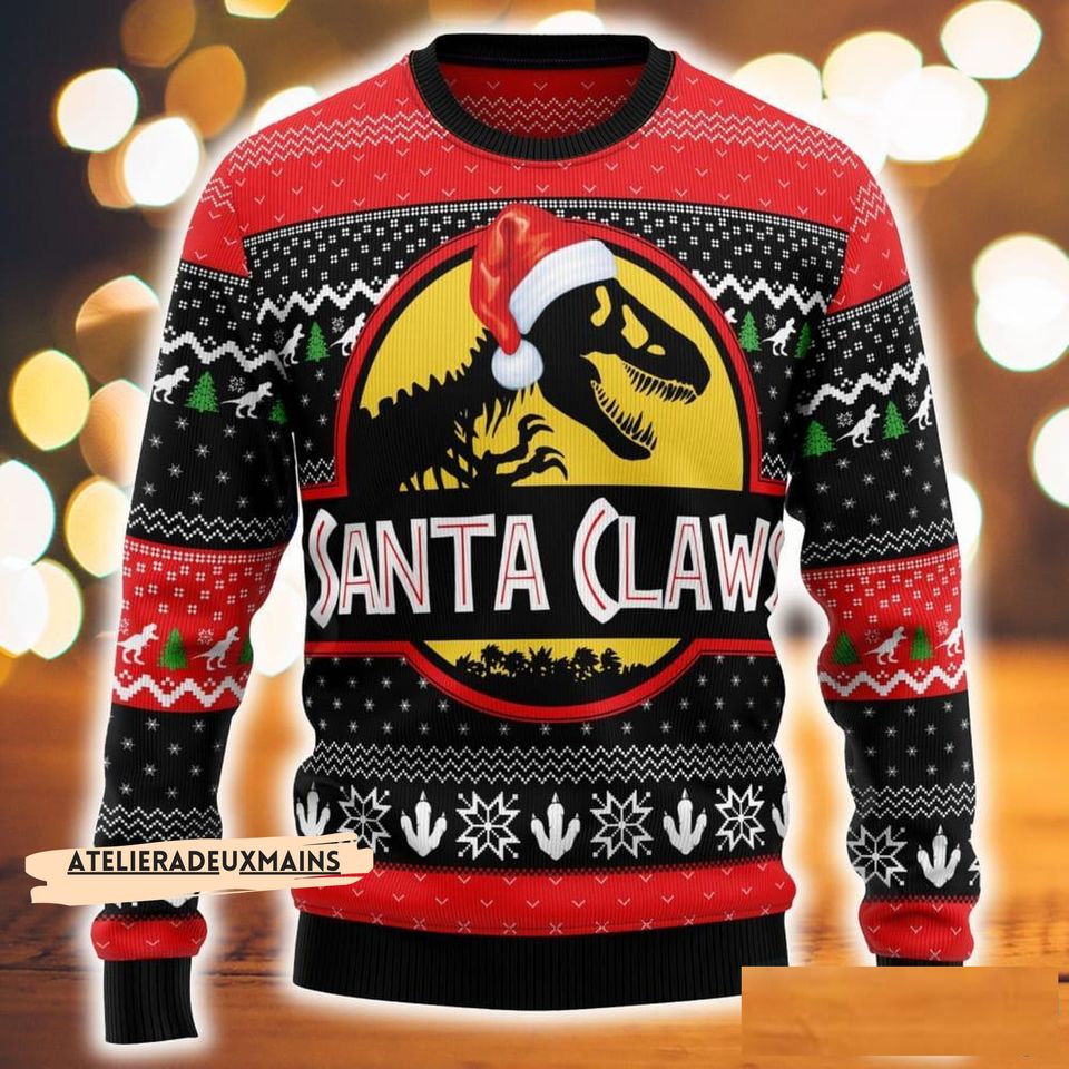 Santa Clawss Dinosaurs Ugly Christmas Sweater