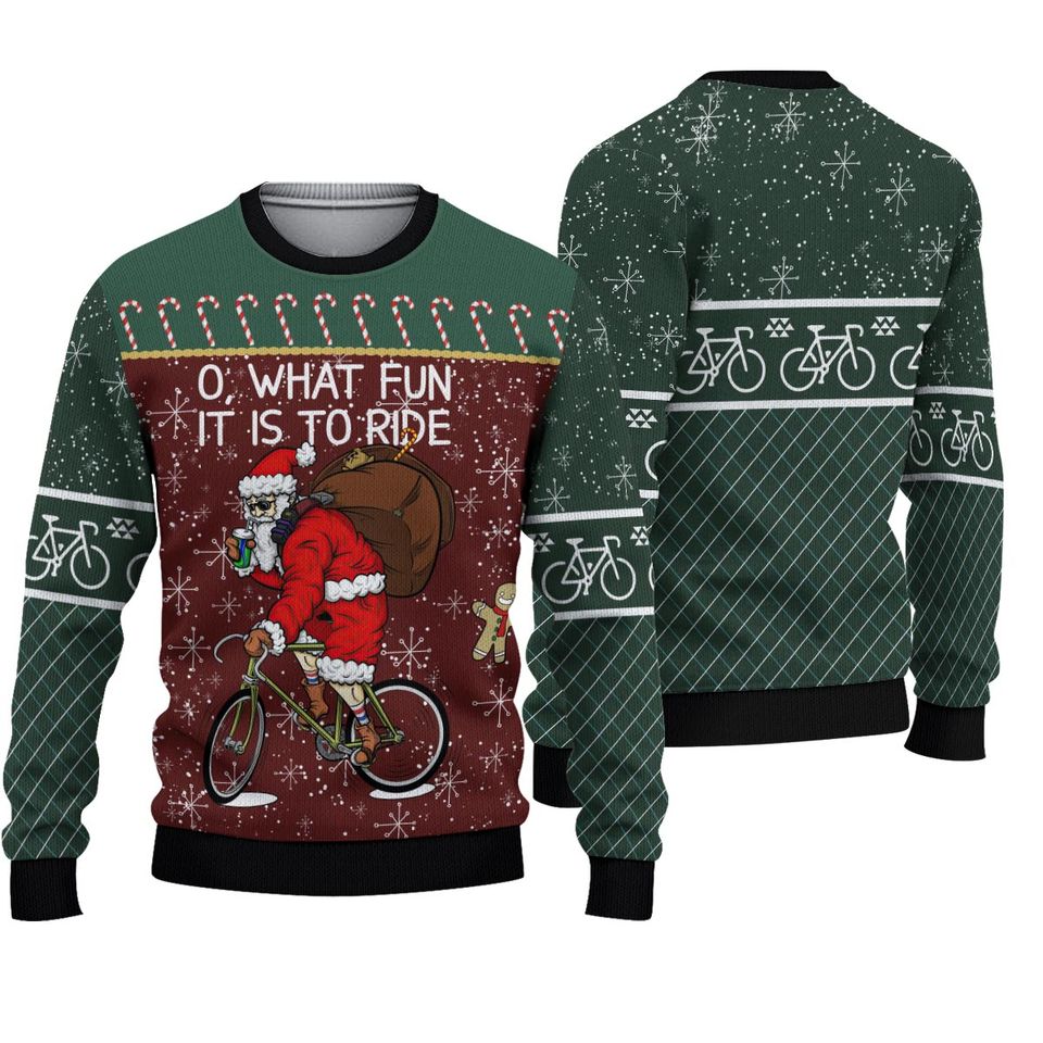 Santa Cycling Ugly Christmas Sweater, Ugly Christmas Pattern
