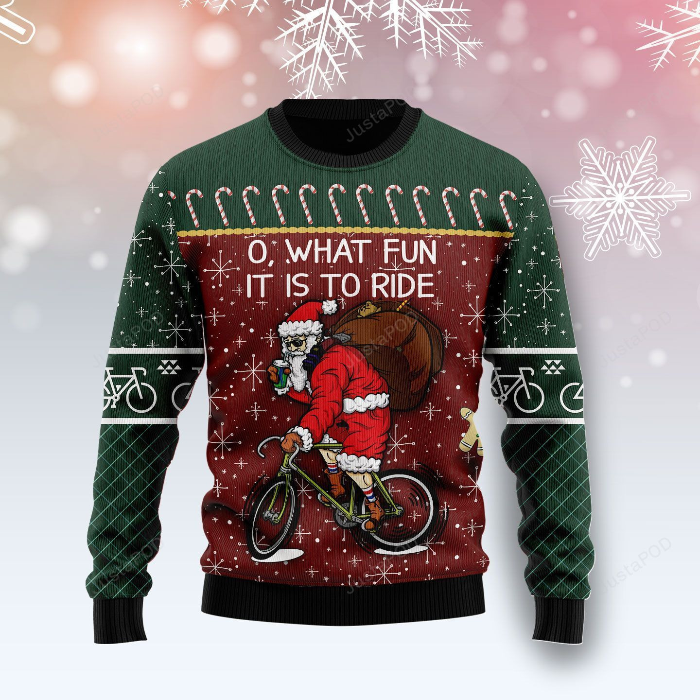 Santa Cycling What Fun It Is To Ride Ugly Christmas Sweater Adult 3D Funny Matching for family