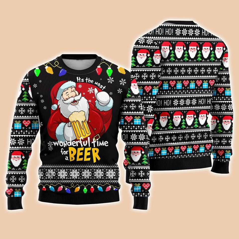 Santa Drink Beer Sweater Wonderful Time For A Beer