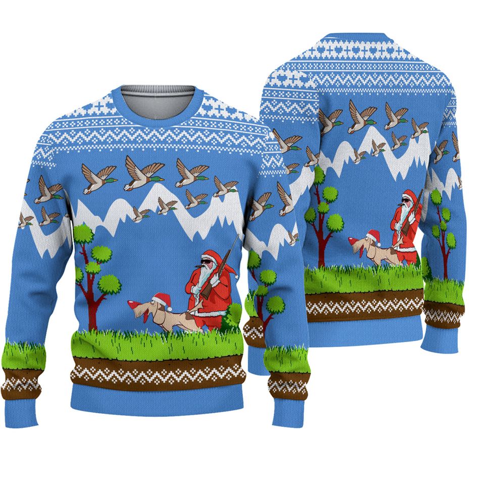 Santa Duck Hunting Christmas Ugly Christmas Sweater For Men S-5XL, Santa Sweater