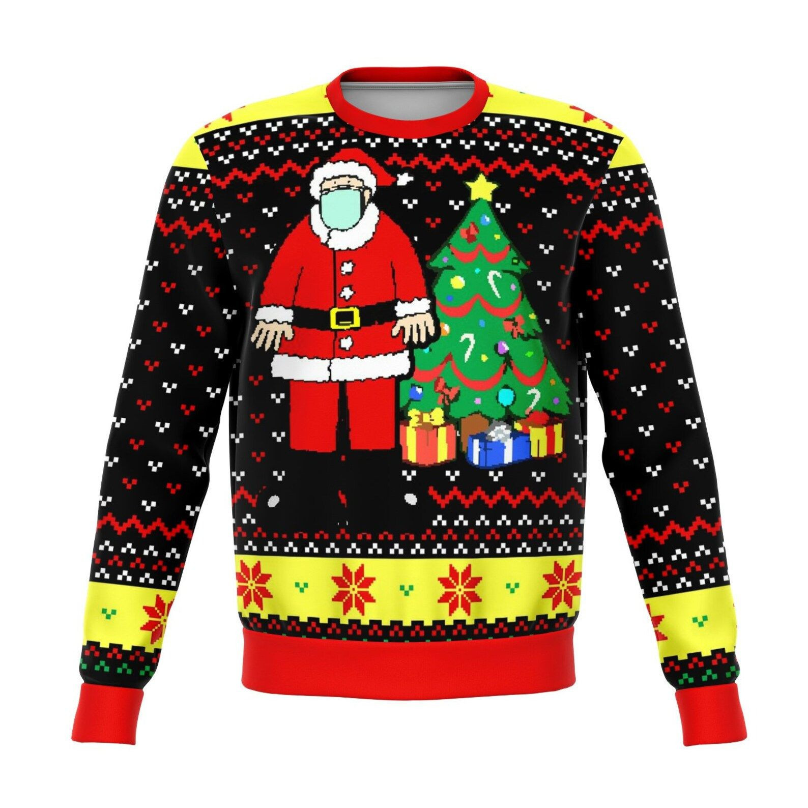 Santa Face Mask Cringe Ugly Christmas Sweater Adult 3D Funny Matching for family
