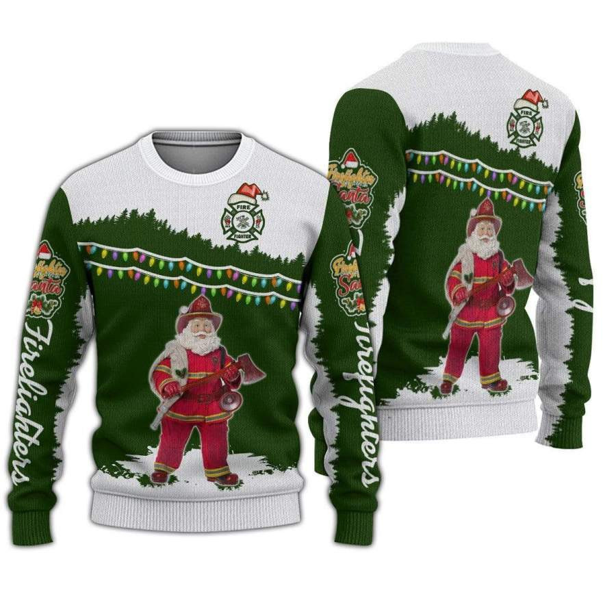 Santa Firefighter Ugly Christmas Sweater Adult 3D Funny Matching for family