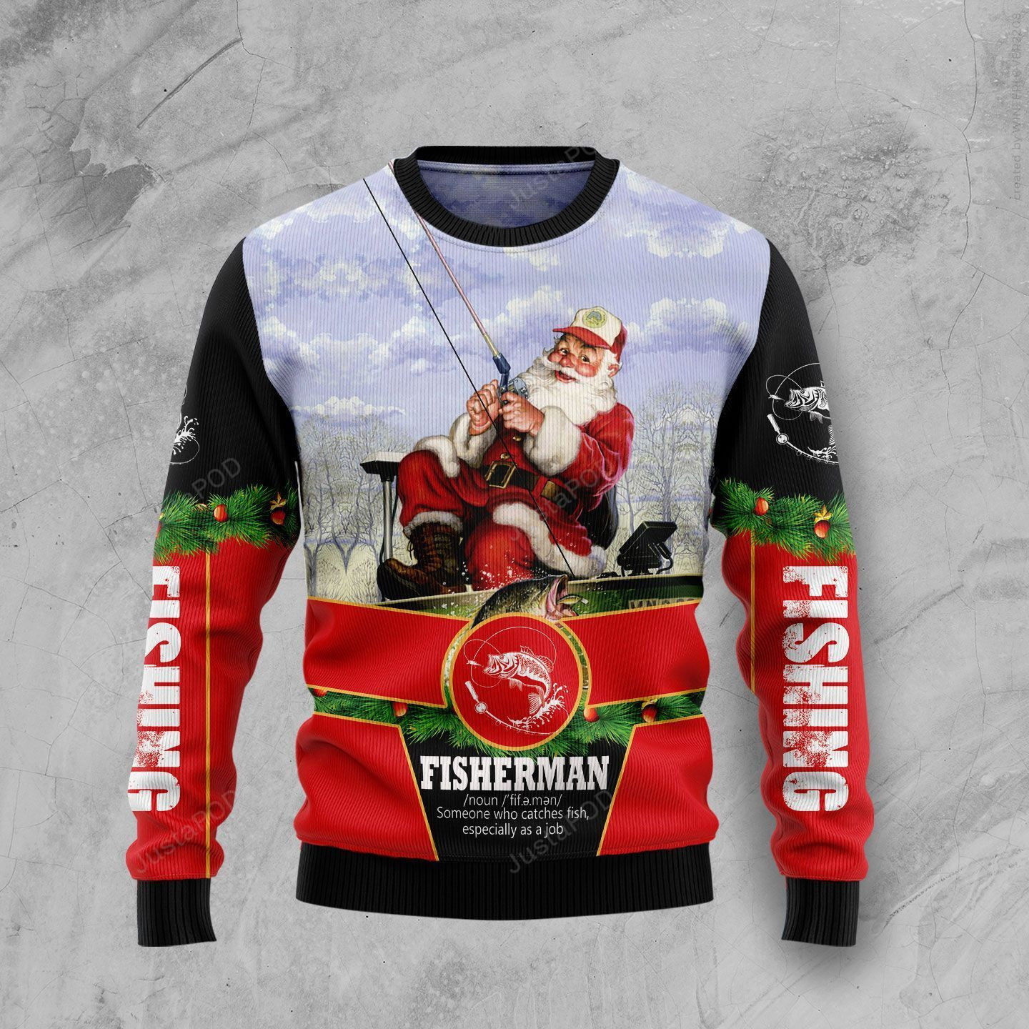Santa Fisherman Ugly Christmas Sweater Adult 3D Funny Matching for family