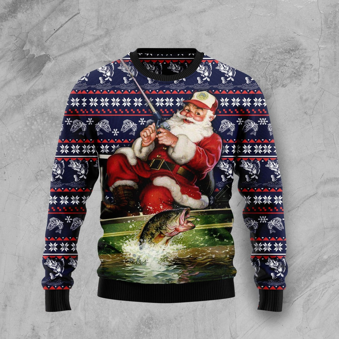 Santa Fishing Ugly Christmas Sweater Adult 3D Funny Matching for family