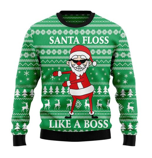 Santa Floss Like A Boss Ugly Christmas 3D Sweater - Image 5