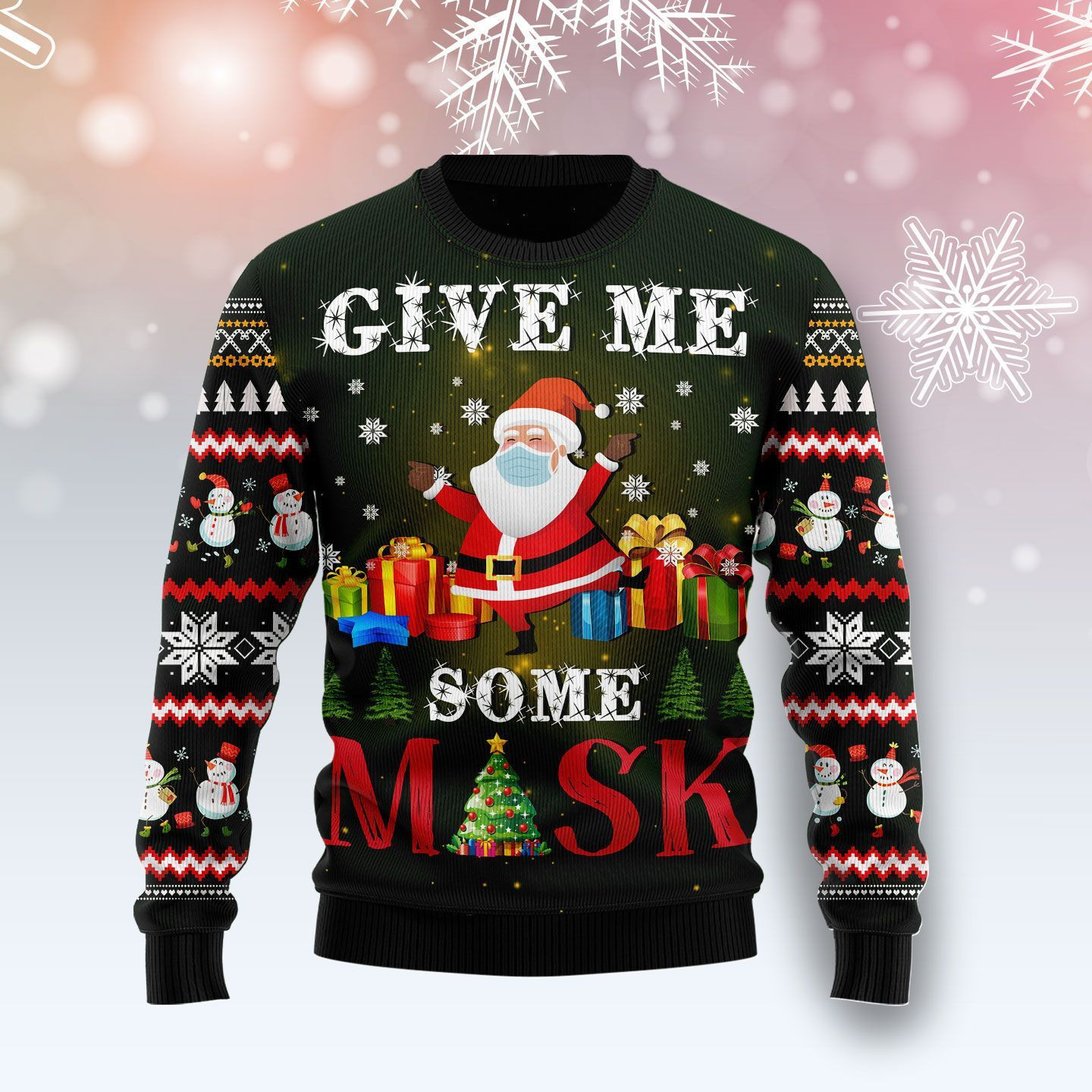 Santa Give Me Some Mask For Unisex Ugly Christmas Sweater Adult 3D Funny Matching for family