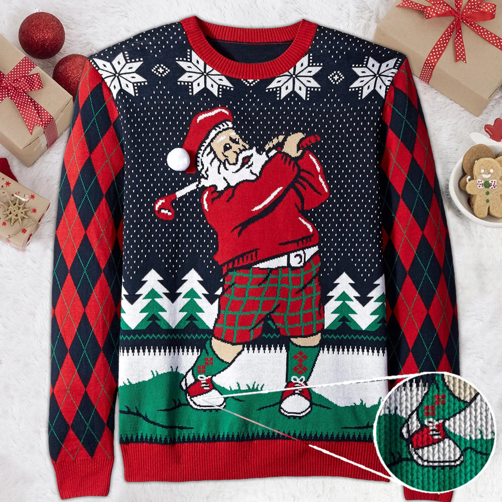 Santa Golf Christmas Sweater Funny Santa Sweater Gift For Golfers