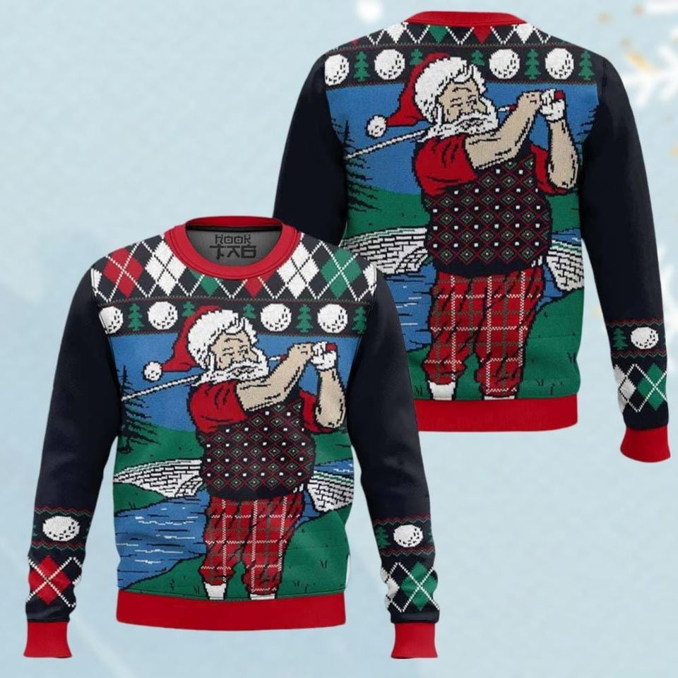 Santa Golfer Ugly Christmas Sweater, Santa Love Golf Xmas