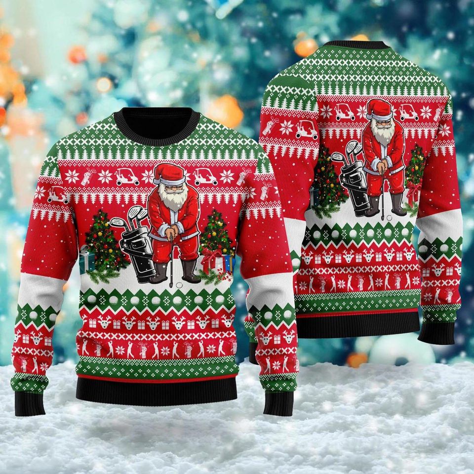Santa Golfer Ugly Christmas Sweater, Santa Love Golf Xmas Sweatshirt