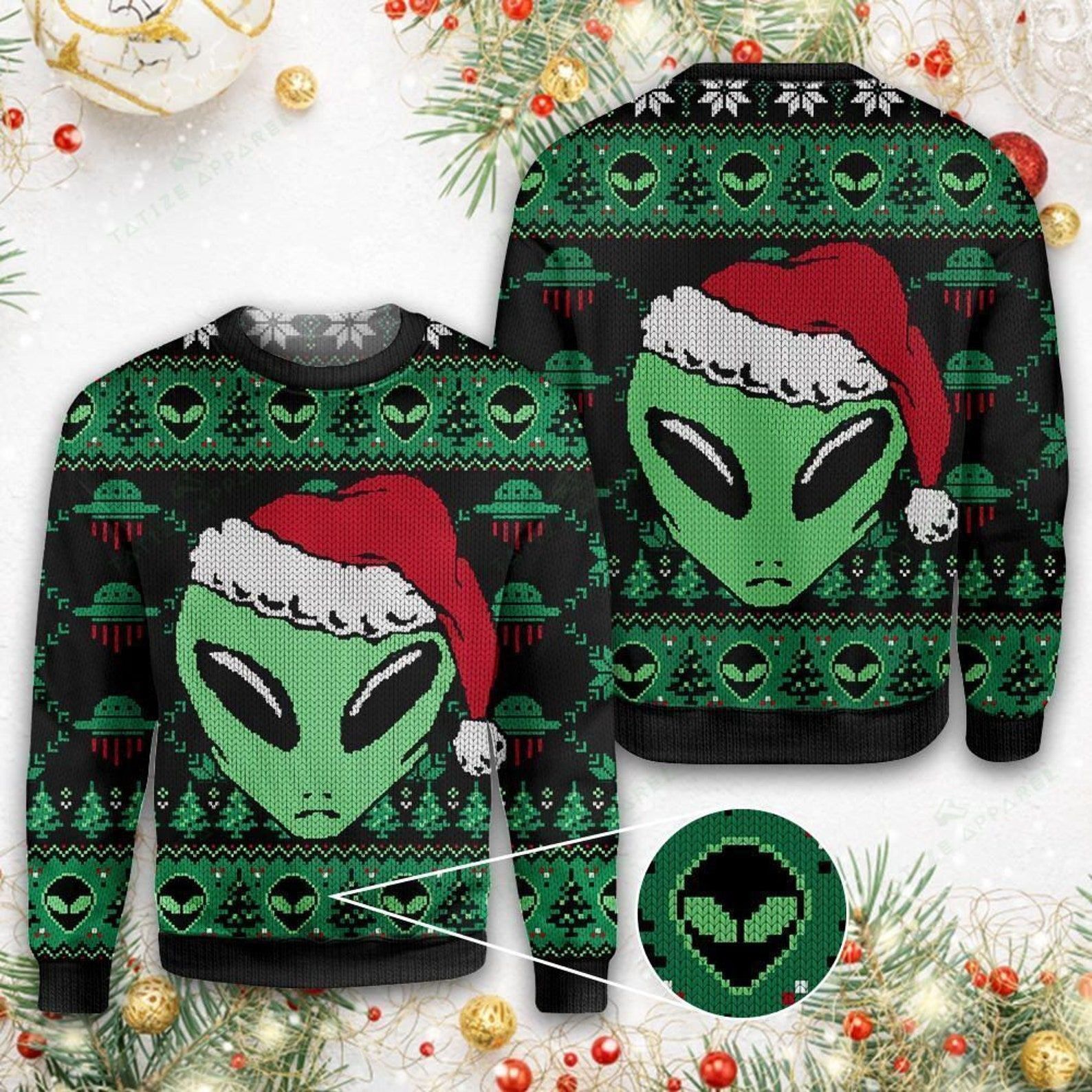 Santa Hat Aliens For Unisex Ugly Christmas Sweater Adult 3D Funny Matching for family