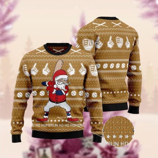 Santa Homerun Ugly Christmas Sweater, Funny Santa Baseball Xmas Ugly Sweatshirt - Image 8