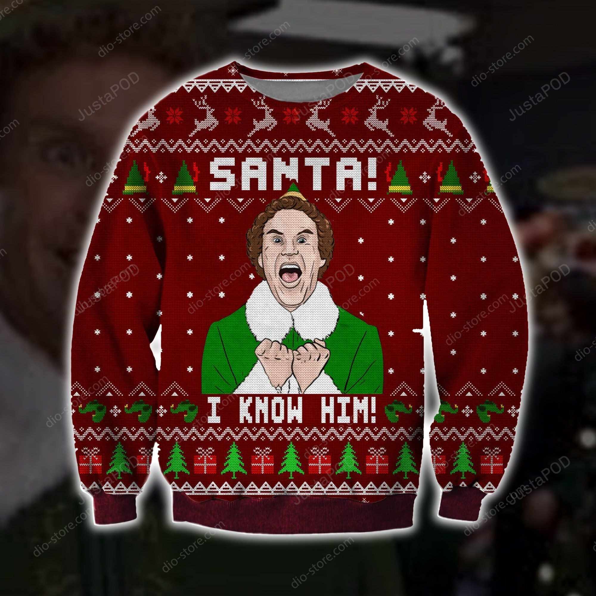 Santa I Know Him Knitting Pattern For Unisex Ugly Christmas Sweater Adult 3D Funny Matching for family