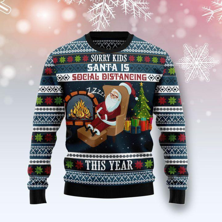Santa Is Social Distancing Ugly Christmas Sweater Adult 3D Funny Matching for family