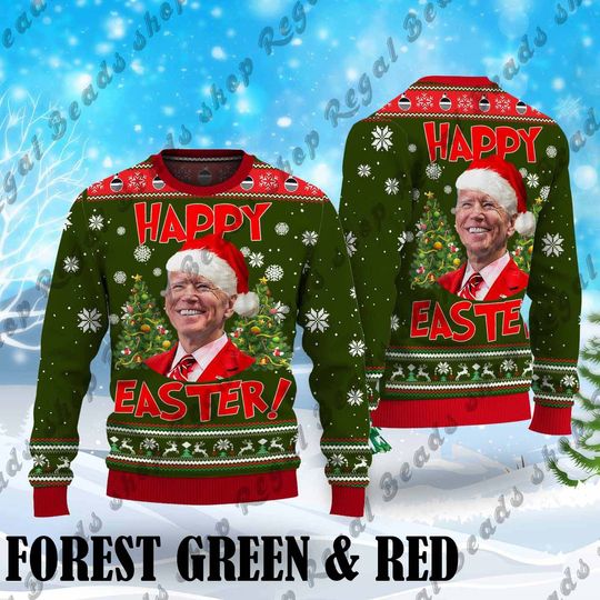 Santa Joe Biden Merry Easter Ugly Christmas Shirt, Funny Joe Biden Ugly Christmas Sweater - Image 8