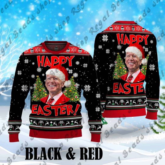 Santa Joe Biden Merry Easter Ugly Christmas Shirt, Funny Joe Biden Ugly Christmas Sweater - Image 7