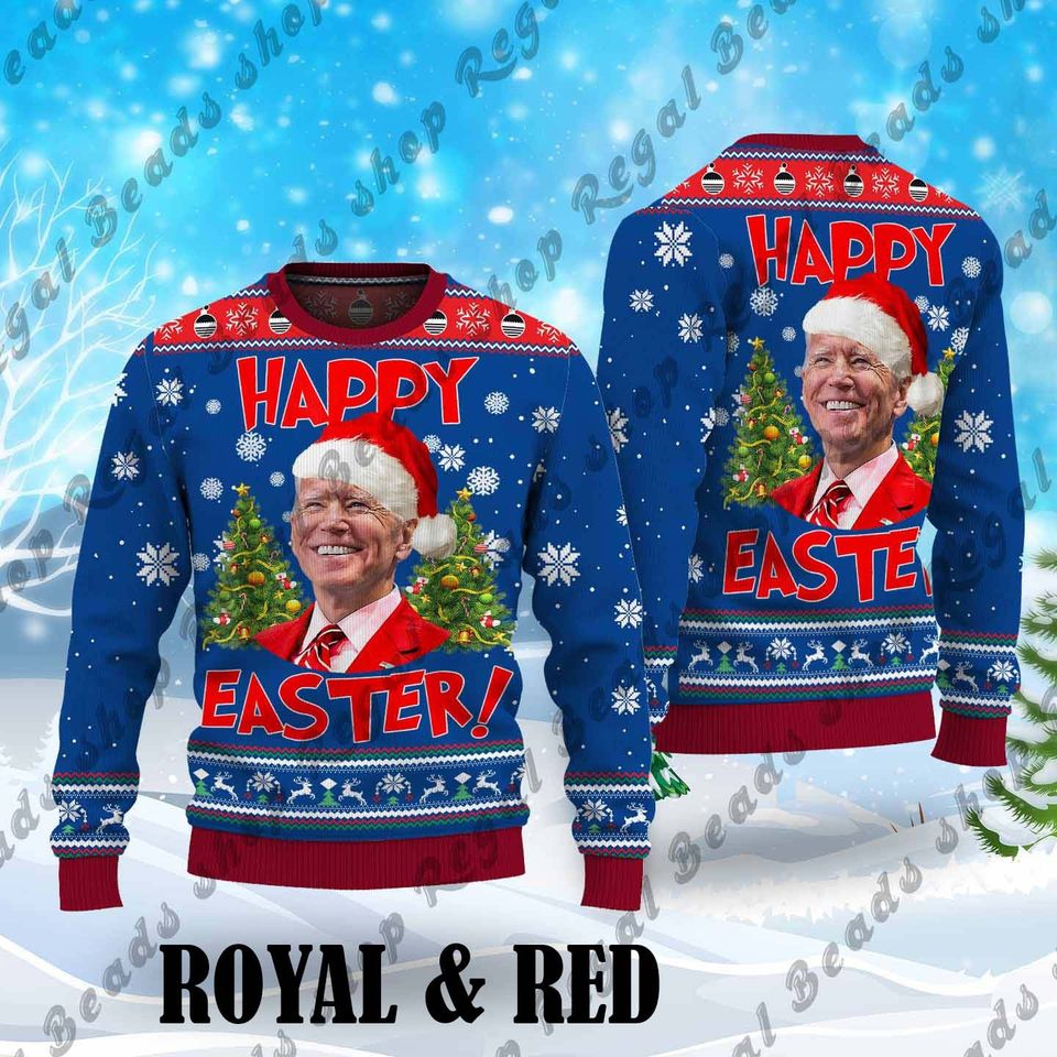Santa Joe Biden Merry Easter Ugly Christmas Shirt, Funny Joe Biden Ugly Christmas Sweater - Image 3