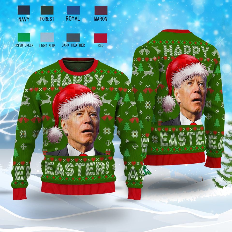 Santa Joe Biden Merry Easter Ugly Christmas Shirt, Funny Joe Biden Ugly Christmas Sweater