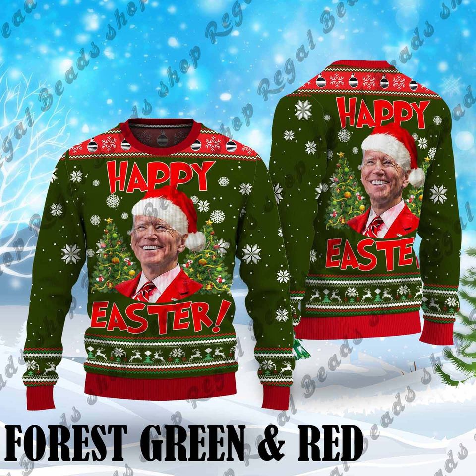 Santa Joe Biden Merry Easter Ugly Christmas Shirt, Funny Joe Biden Ugly Christmas Sweater - Image 2