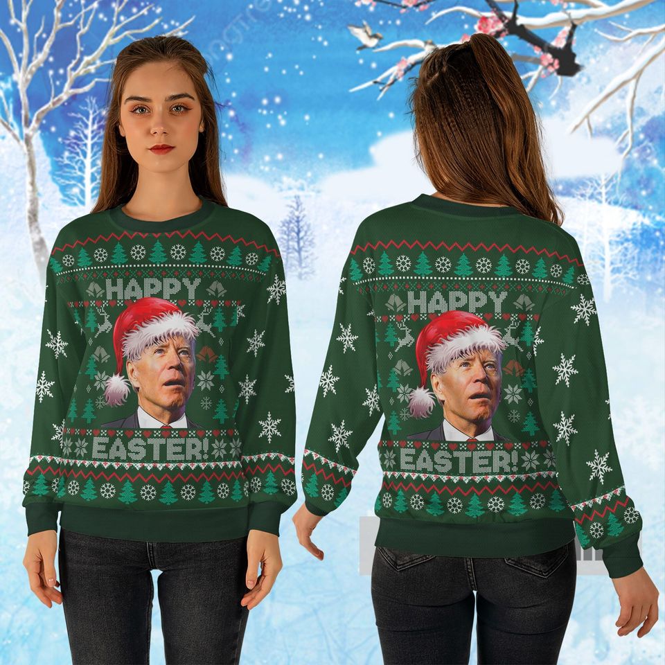 Santa Joe Biden Merry Easter Ugly Christmas Sweater, Santa President Merry 4th Of Easter