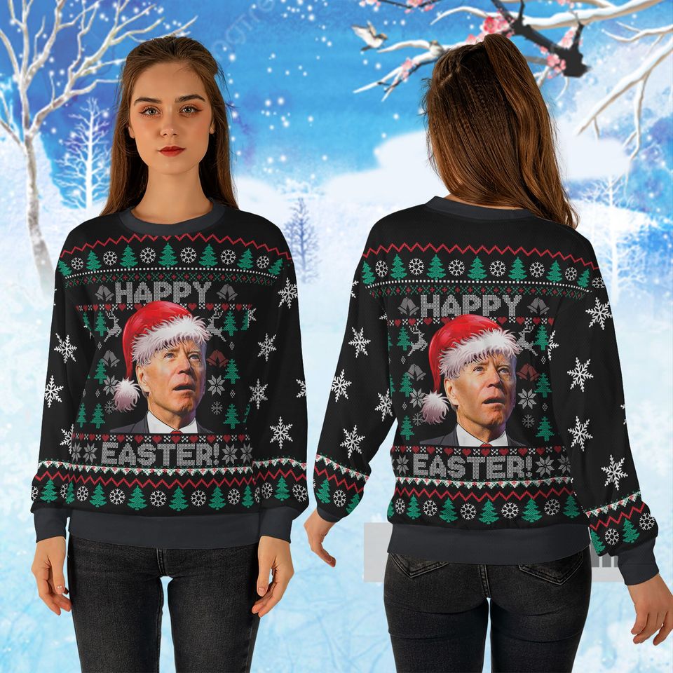 Santa Joe Biden Merry Easter Ugly Christmas Sweater, Santa President Merry 4th Of Easter