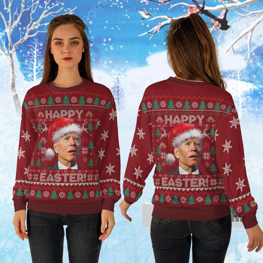 Santa Joe Biden Merry Easter Ugly Christmas Sweater, Santa President Merry 4th Of Easter - Image 7