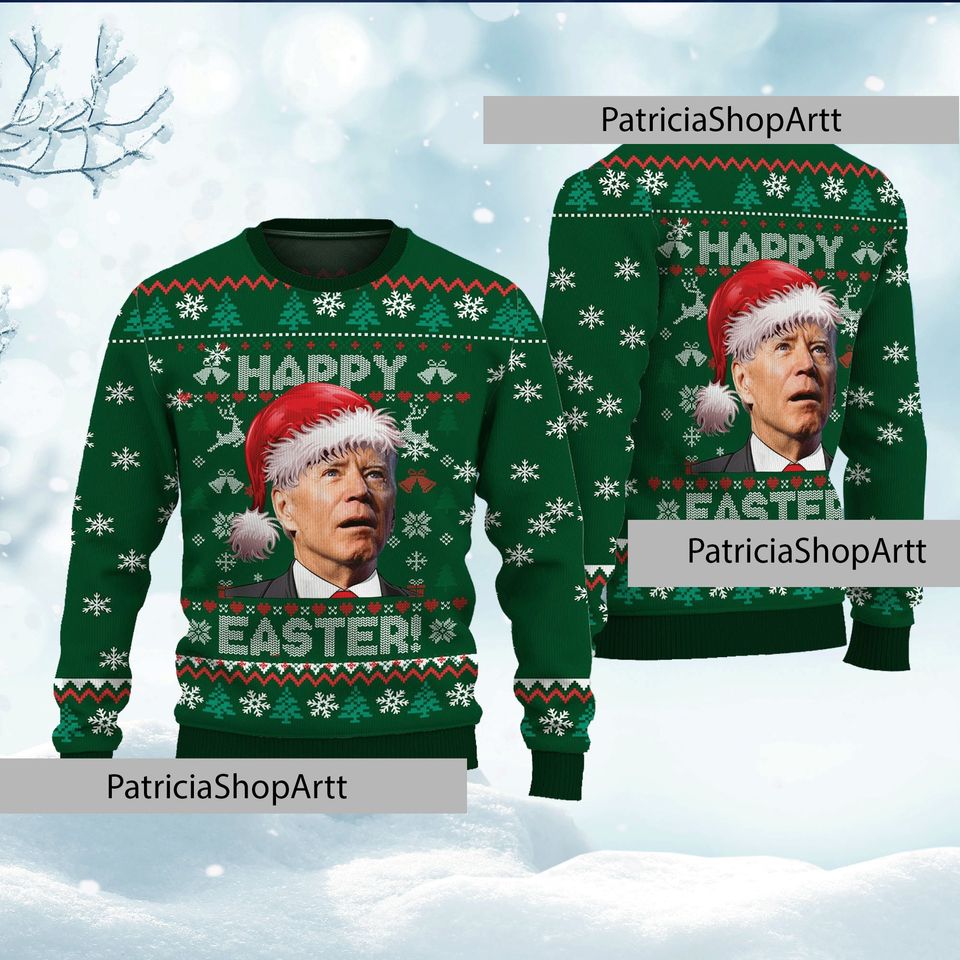 Santa Joe Biden Merry Easter Ugly Christmas Sweater, Santa President Merry 4th Of Easter