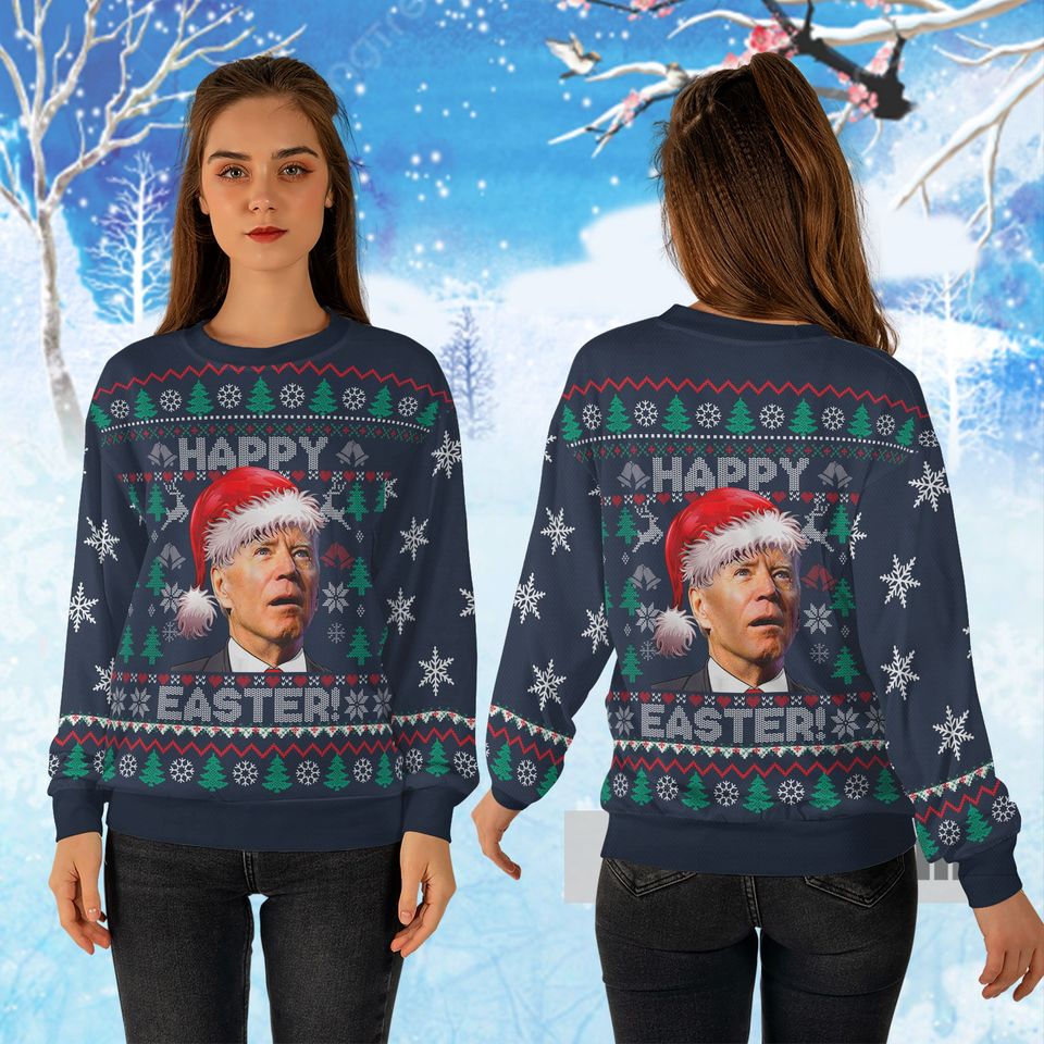 Santa Joe Biden Merry Easter Ugly Christmas Sweater, Santa President Merry 4th Of Easter - Image 2