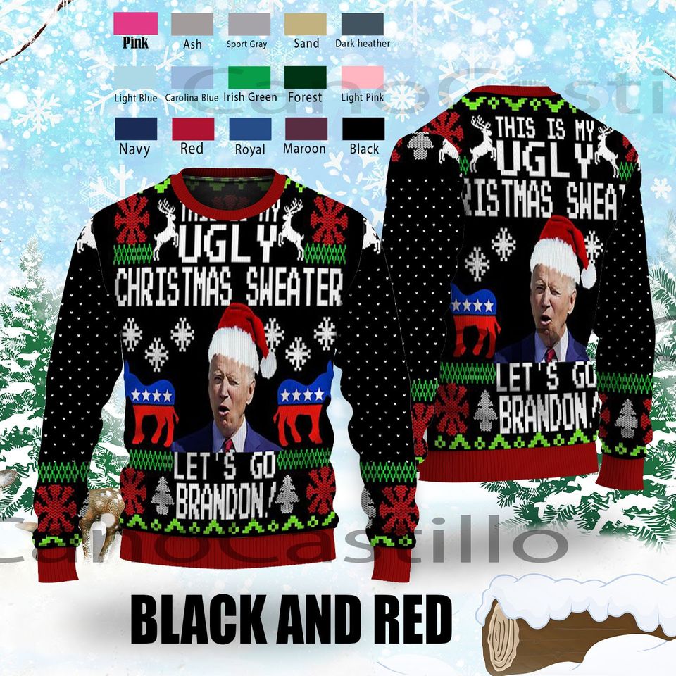Santa Joe Biden this is my Ugly Christmas Sweater, Let's Go Brandon Sweater - Image 4