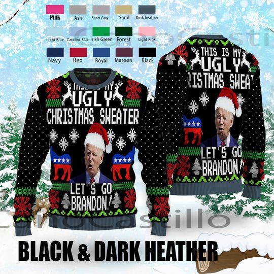 Santa Joe Biden this is my Ugly Christmas Sweater, Let's Go Brandon Sweater - Image 7