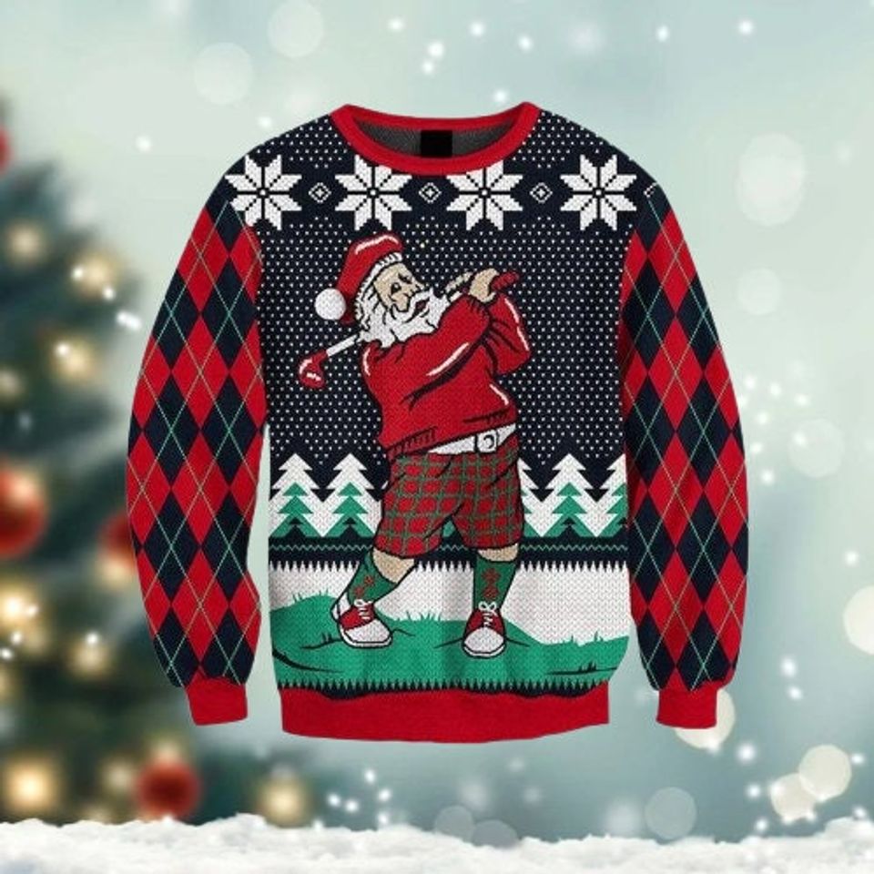 Santa Love Golf Ugly Christmas Sweater