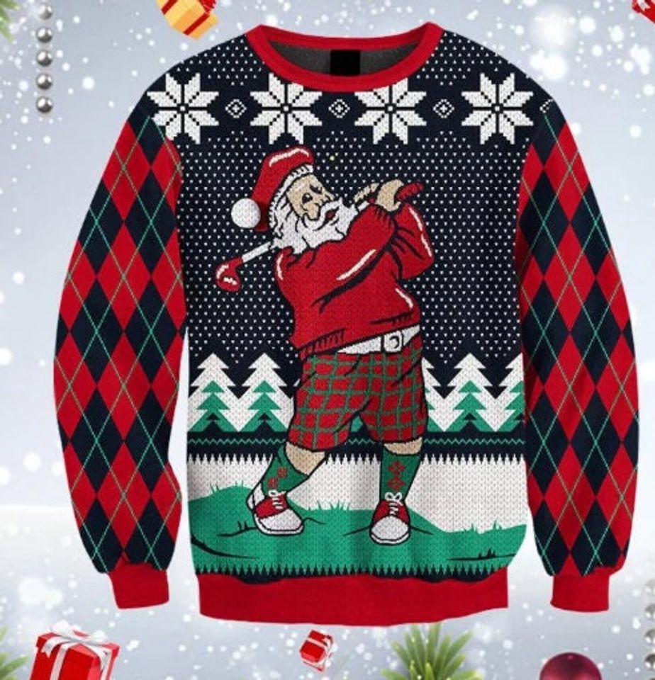 Santa Love Golf Ugly Christmas Sweater, Ugly Christmas Sweater