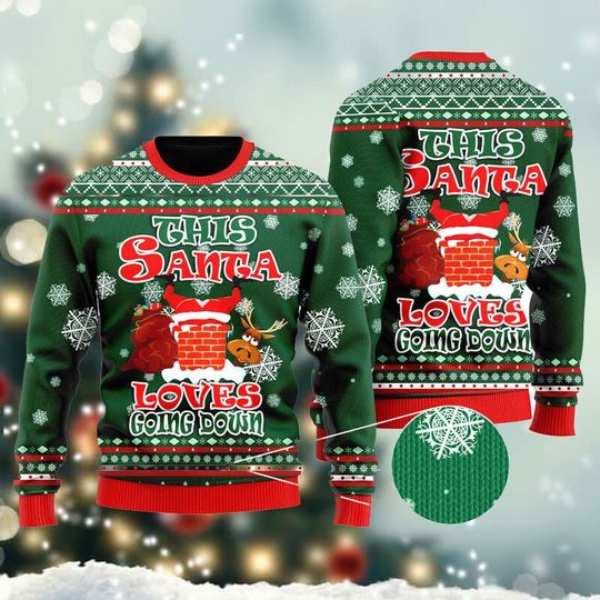 Santa Loves Going Down Funny Ugly Christmas Sweater - Image 3