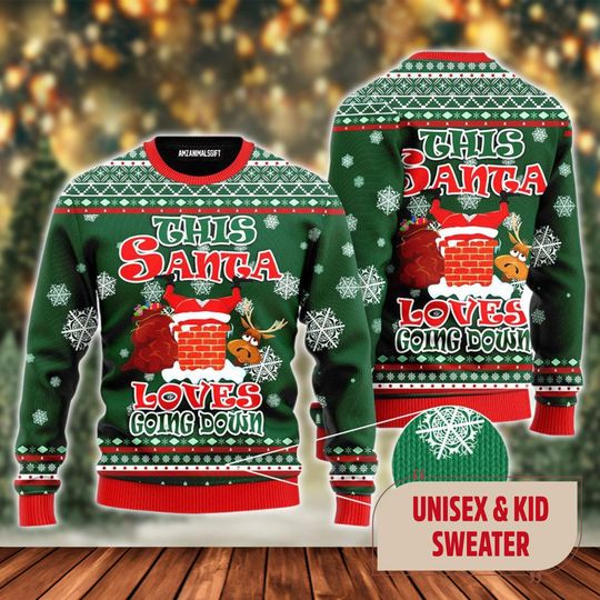Santa Loves Going Down Ugly Christmas Sweater, Funny Santa Claus Xmas Sweatshirt - Image 7