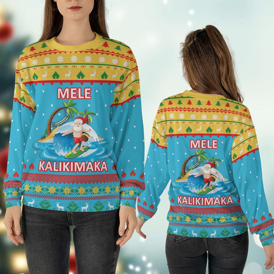 Santa Mele Kalikimaka Christmas Ugly Sweater, Merry Christmas Sweater