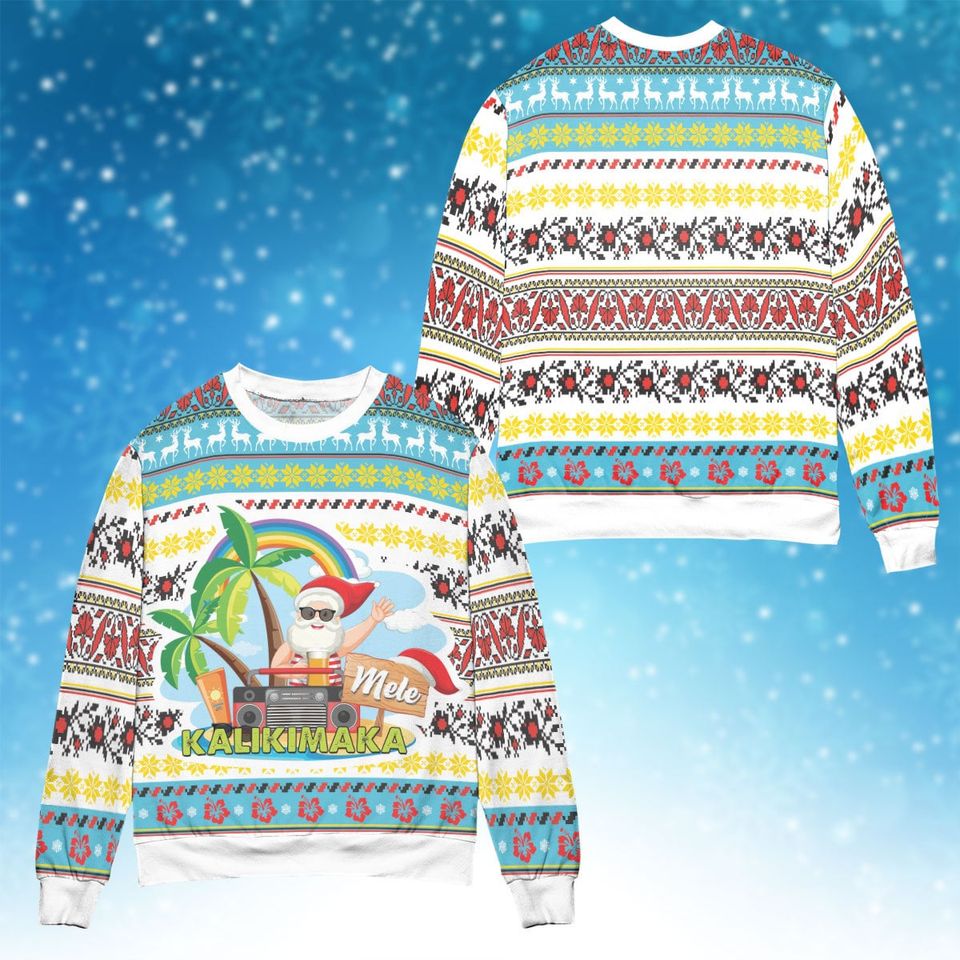 Santa Mele Kalikimaka Christmas Ugly Sweater, Merry Christmas Sweater