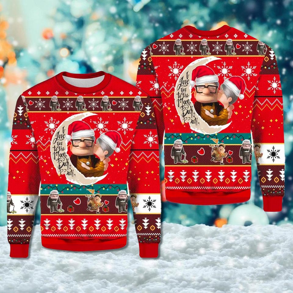 Santa Old Couple 3D Ugly Christmas Sweater, I Love You To The Moon and Back Xmas Shirt