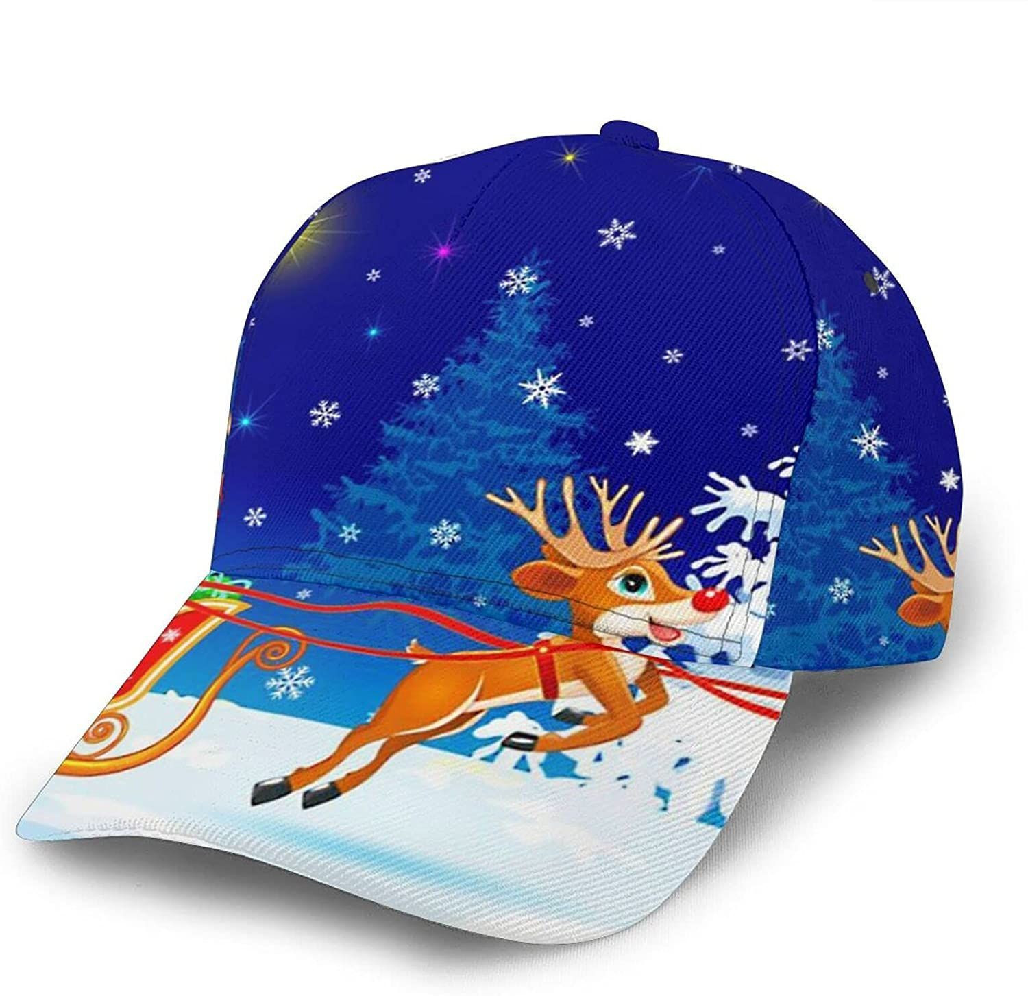 Santa On Sleigh Print Casual Baseball 3D Cap Adjustable Twill Sports Dad Hats For Unisex Trucker Hats Custom Hats Gifts For Men & Women