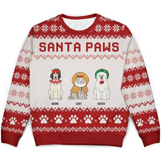 Santa Paws - Christmas Gift For Dog Cat Lovers - Personalized Unisex Ugly Sweater - Image 4