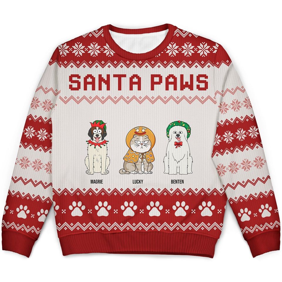 Santa Paws - Christmas Gift For Dog Cat Lovers - Personalized Unisex Ugly Sweater