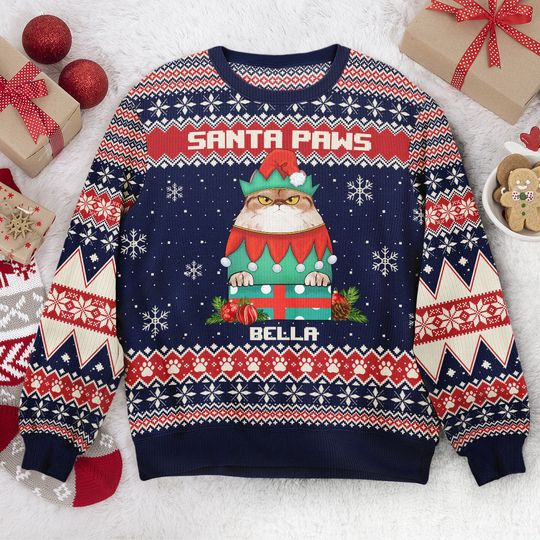 Santa Paws Christmas Sweater - Personalized Ugly Sweater - Image 4