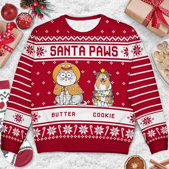 Santa Paws Green Pattern - Christmas Gift For Pet Lovers - Personalized Unisex Ugly Sweater - Image 6