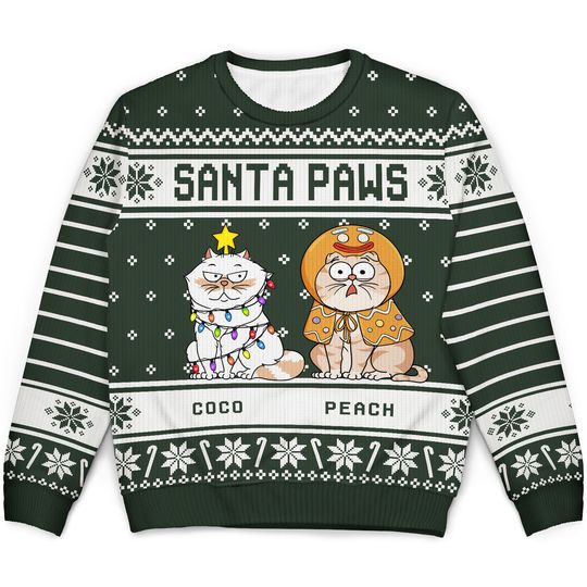 Santa Paws Green Pattern Custom Pet Lover Personalized Christmas Unisex Ugly Sweatshirt - Image 4